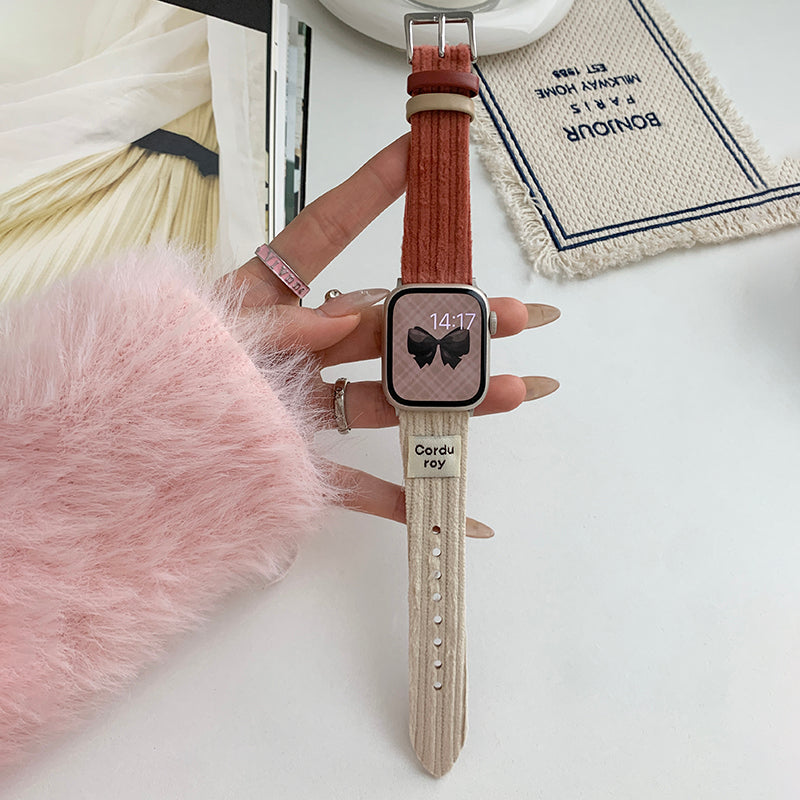 For Apple Watch Ultra 2 Ultra 49mm / Series 9 8 7 45mm / SE (2023) SE (2022) SE 6 5 4 44mm / 3 2 1 42mm Corduroy Watch Band - Watermelon Red For Apple Watch Ultra 2 Ultra 49mm / Series 9 8 7 45mm / SE (2023) SE (2022) SE 6 5 4 44mm / 3 2 1 42mm Corduroy Watch Band - Watermelon Red